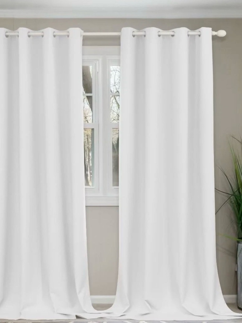 White Grommet-Top Window Curtains - Modern Room Drapes pair 52x108 bin e